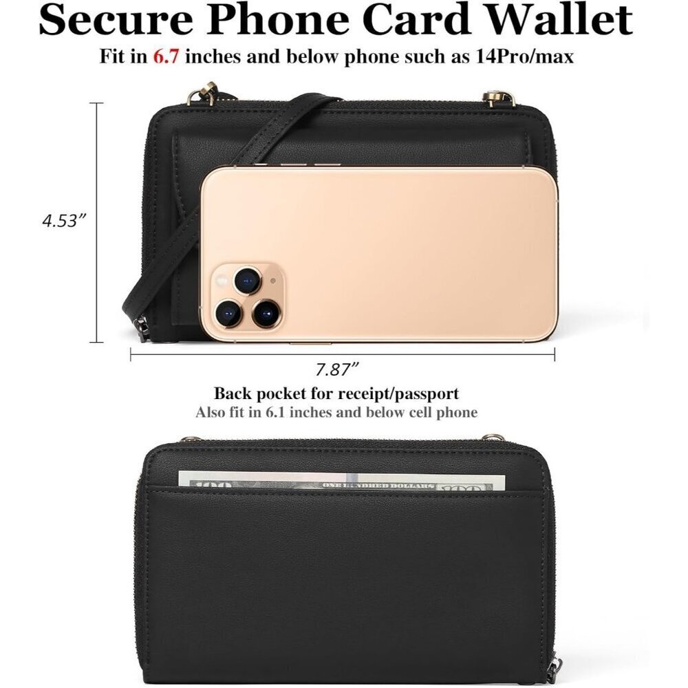 Women Z01 Black Phone Purse Crossbody Bags for Small Travel Wallet Touch Screen - Picture 4 of 6